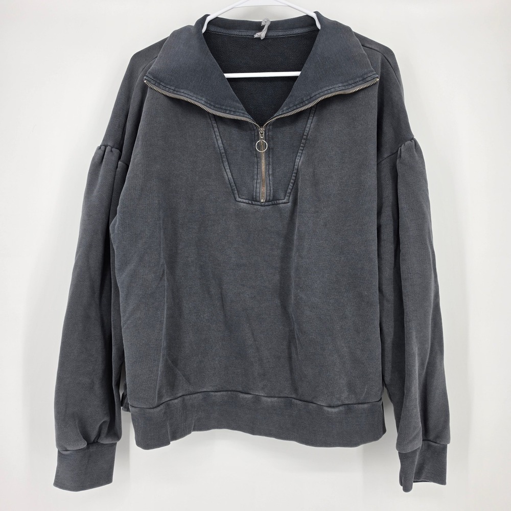 Daily Practice Anthropologie Quarter Zip Sweatshirt M Faded Black Oversized Boho
